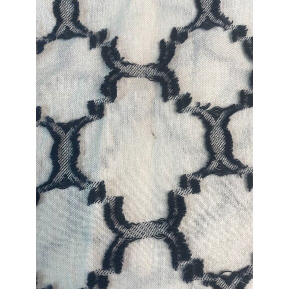 LOFT Top XS Ivory Navy Blue Textured Lightweight Cotton Popover Blouse Women's - Picture 3 of 13